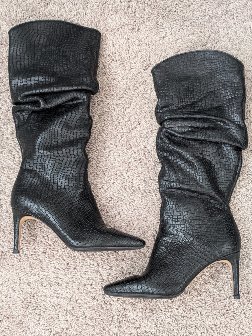Vince Camuto Armonda Women's Knee Black Croc-Embossed Boots